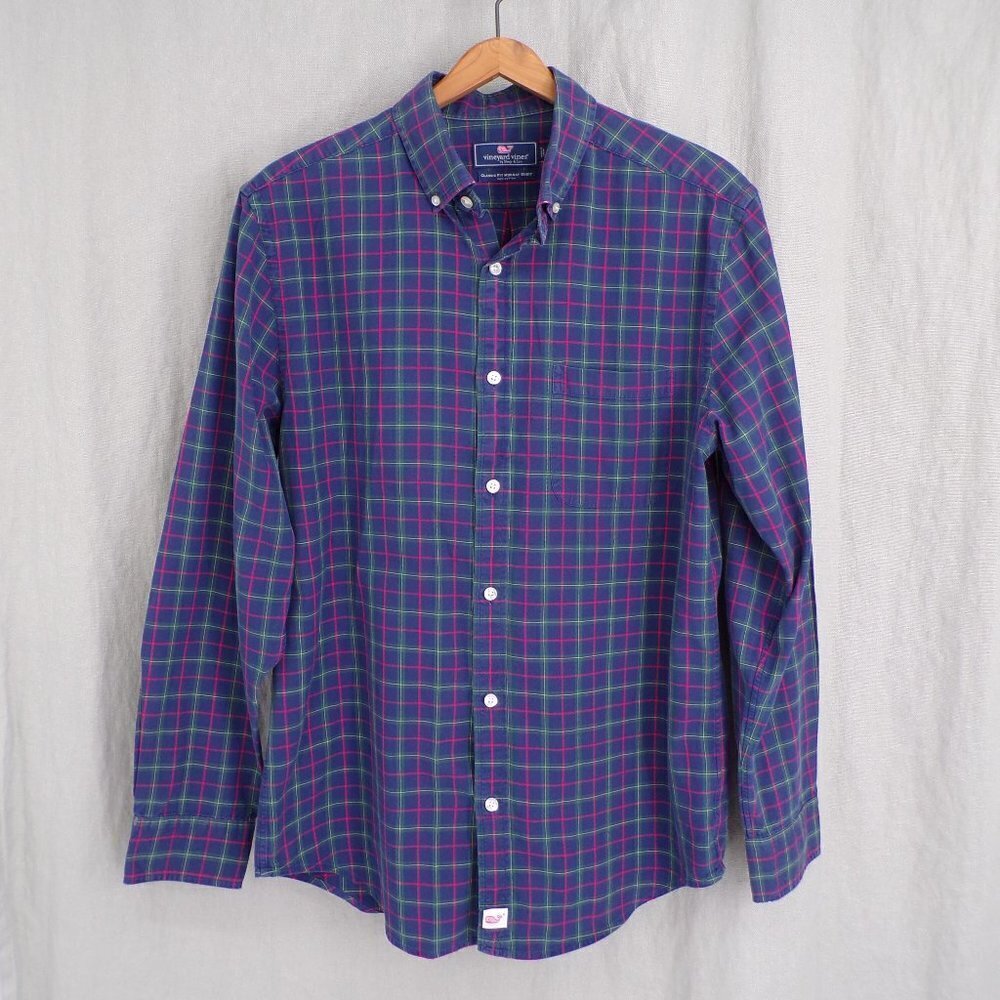 Vineyard Vines Men's Size M Casual Button Down Blue Plaid Classic Fit Murray